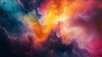 Colorful abstract cosmic clouds with swirls of teal, orange, yellow, purple and pink evoke a sense of wonder and expansiveness. photo