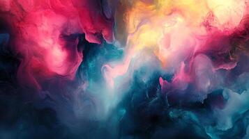 Abstract cloudscape of vibrant colors and swirling textures creates a dreamy, ethereal atmosphere, blending pinks, blues, and yellows in a harmonious dance. photo