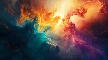 Vibrant clouds in a colorful abstract celestial scene, evoking a sense of wonder and awe. Evokes dreamlike atmospheric textures. photo
