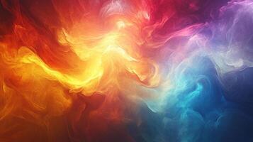 Abstract swirling clouds of vibrant colors blend seamlessly, creating a dynamic and ethereal visual experience. Warm and cool tones mix. photo