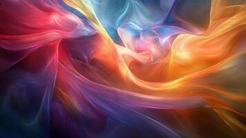 Abstract flowing fabric design featuring a color gradient of red, purple, blue and orange. It looks like silk moving in the wind. photo