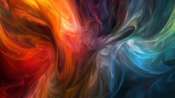 Abstract artwork with flowing, swirling colors creating a dynamic and vibrant visual. A blend of reds, oranges, blues, and greens. photo