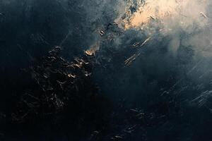 Dramatic abstract art with textured dark blue and gold, suggesting depth and movement. Mysterious and evocative painting design. photo