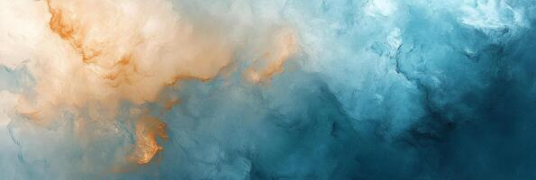 Abstract artwork with swirls of blue and orange colors blending into a textured, dynamic composition. Evokes dreamlike qualities. photo