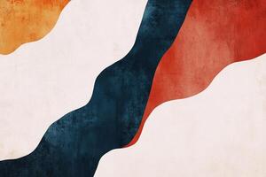 Abstract shapes in orange, red, and blue, flowing across a soft white canvas. A modern artistic creation, perfect for contemporary spaces. photo