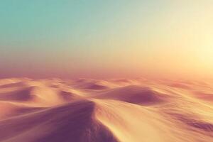 A dreamlike desert landscape with soft dunes under a gradient sky, evoking tranquility and solitude. The warm tones create a surreal atmosphere. photo