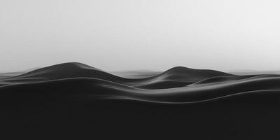 Monochrome dunes of black and gray create a surreal landscape. Minimalist abstract art evokes serenity with its smooth, flowing forms. photo