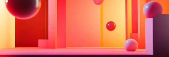 Abstract still life featuring spheres and geometric shapes in warm, vibrant colors, creating a dynamic composition with a playful feel. photo