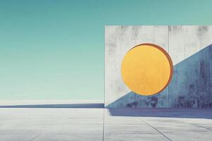 Geometric composition featuring a yellow circle in a concrete wall against a serene sky, creating a minimalist and abstract aesthetic. photo