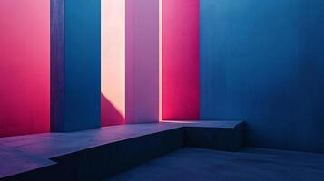 Striking walls present a symphony of color and light, casting shadows that dance across the modern, minimalist architecture. photo