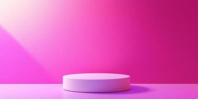 Minimalist presentation stage in front of a vibrant pink background, illuminated by a soft gradient of light for an elegant display. photo