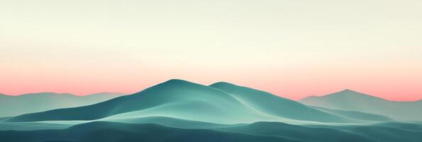 Abstract mountain range under pastel skies, creating a serene and dreamy landscape. Digital rendering with smooth gradients and soft lighting. photo