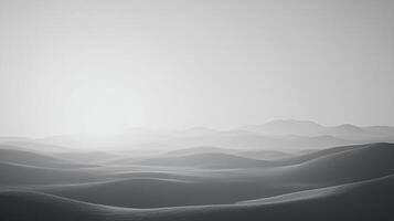 Monochromatic landscape evokes a sense of serenity and isolation. Soft light enhances the rolling hills' subtle textures and depth. photo