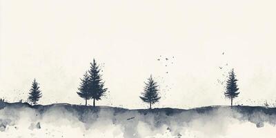 Sparse trees punctuate a monochrome horizon, evoking tranquility through artistic simplicity and understated natural beauty. photo