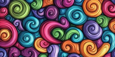 A vibrant, colorful, and playful background featuring an array of swirling shapes in various hues. The pattern offers an artistic touch. photo