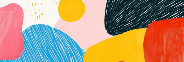 Colorful Abstract Illustration with Pink, Yellow, Blue, and Red Shapes. Modern art with playful and unique design elements. photo