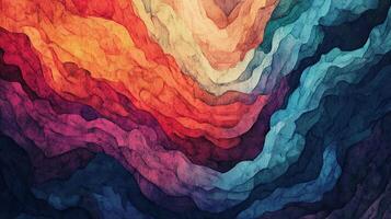 Vibrant, textured layers in shades of blue, orange, and purple create an abstract gradient, reminiscent of geological formations. photo