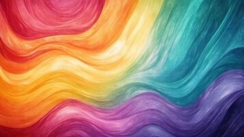 Vibrant, flowing hues of the rainbow meld together, creating a dynamic and cheerful abstract design. A wave of colors intertwines. photo
