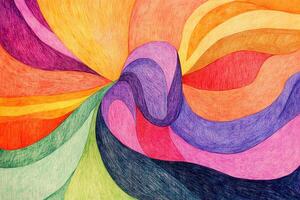 Abstract art featuring flowing lines and shapes in vibrant colors. Hand-drawn with unique, wavy forms for a dynamic visual effect. photo