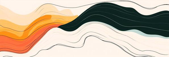 Abstract flowing lines create a dynamic wave pattern in shades of orange and dark green, evoking nature and modern art. Simple and elegant. photo