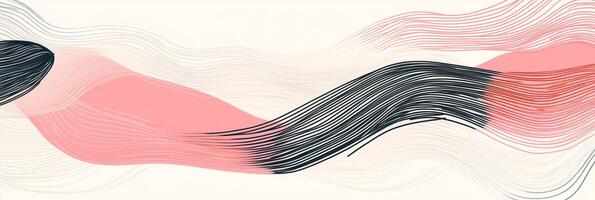 Abstract art featuring flowing lines in coral, black, and white, creating a sense of movement and gentle waves, with a calm backdrop. photo