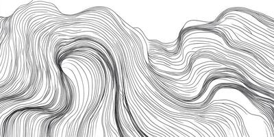 Abstract black lines forming wave-like patterns against a white backdrop, creating a sense of depth and fluid motion, evocative of topography. photo