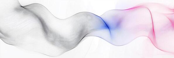 Abstract flowing lines of grey, blue and pink creating a dynamic movement against white background. Digital art with delicate wave aesthetic. photo
