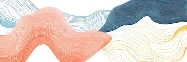 Abstract wave art with linear texture. A fusion of gentle curves in blue, orange, and yellow creating a calming visual texture. photo
