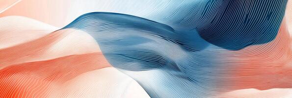 Abstract flowing lines in blue and orange hues create a dynamic, rippling effect. Soft gradients evoke water or sky with smooth transitions. photo