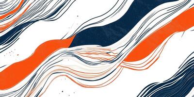 Abstract waves of dark blue, orange, and white create a dynamic, flowing pattern. Modern art with a minimalist aesthetic. photo