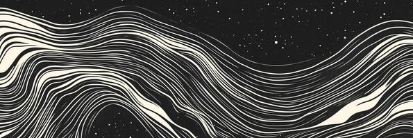 Abstract design with flowing white lines on a black background with starry sky creating a sense of movement and depth. photo
