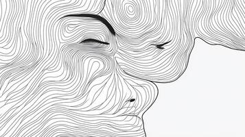Abstract portrait features flowing lines forming a serene face, conveying calm and contemplation in minimalist black and white art. photo