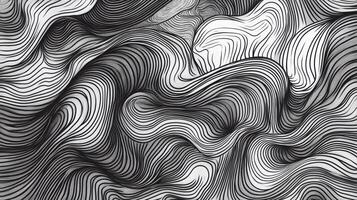 A black and white abstract design with undulating, parallel lines that create a fluid, dynamic pattern. The artwork appears flowing and organic. photo