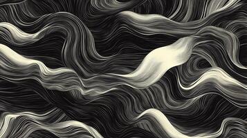 Abstract flowing waves in monochrome create a dynamic, textured background. Fine lines evoke movement and depth, creating an artistic pattern. photo