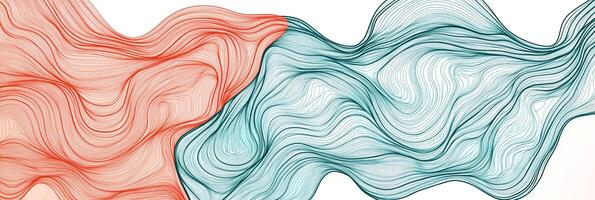 Abstract lines design art. Dynamic waves in shades of red and blue evoke a feeling of movement and creative fluidity on a white background. photo