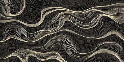 Abstract wavy lines in light colors create a sense of flow and movement across the dark background. Simple, elegant, and stylish design. photo