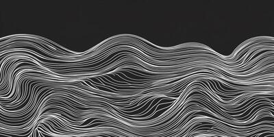 Abstract black background with delicate undulating white lines creating a captivating visual texture, resembling waves or flowing contours. photo