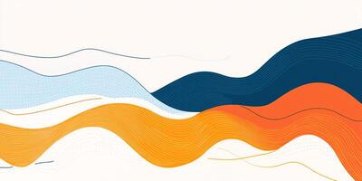 Abstract waves of orange, blue, and white create a vibrant, modern background. Line patterns suggest movement and depth. photo