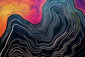 Abstract artwork with flowing lines and vibrant colors creating a dynamic, fluid pattern, set against a dark background. photo