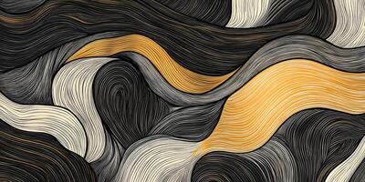 Abstract lines in gold, black, and white intertwine in a dynamic, flowing pattern, creating a visually stunning and elegant backdrop. photo