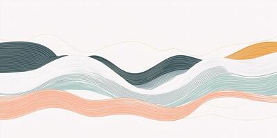 Abstract waves illustration with pastel colors, flowing lines, and a minimalist design, creating a serene and modern aesthetic. photo