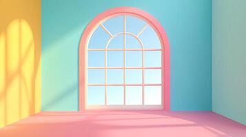 Pastel room featuring a window with sunlight illuminating the interior, creating a calm and inviting atmosphere for design and reflection. photo
