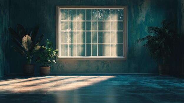 Sunlight streams into a room with potted plants and a serene atmosphere, creating a peaceful and inviting indoor space. photo