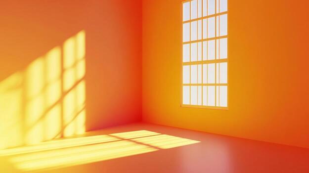 Sunlight streams through a window in an orange room, creating a warm and inviting atmosphere, highlighting the interplay of light and shadow. photo