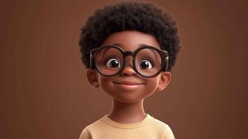 Smiling boy with glasses is a portrait of happiness and charm. This image embodies the joy of childhood with warmth. photo