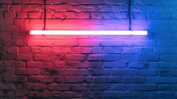 Illuminated brick wall with vibrant neon lighting, casting colorful hues and creating a captivating visual effect in a dark atmosphere. photo