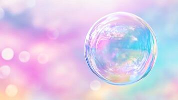 A iridescent bubble reflects soft pastel colors, creating a dreamy, ethereal effect. Perfect for serene and whimsical backgrounds. photo