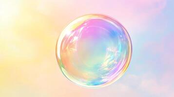 A shimmering, iridescent bubble floats against a soft backdrop of pastel colors, creating a dreamy and ethereal visual experience. photo