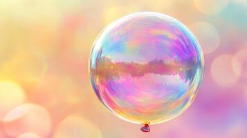 Iridescent balloon with rainbow colors. Captures the joy and celebration of a festive day. A symbol of dreams, lightness, and freedom. photo