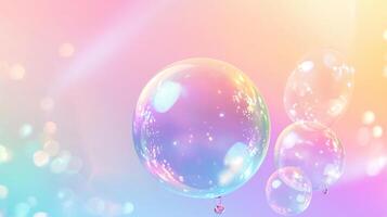 A vibrant and dreamy image featuring translucent orbs that float in a pastel-colored space filled with soft, glowing bokeh effects. photo